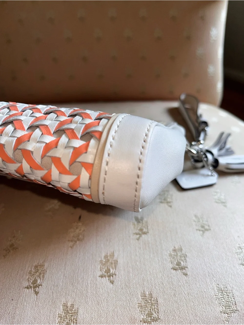 New Coach Coral and White Caning Leather Wristlet / Clutch